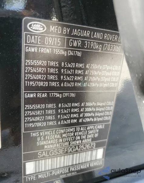 2016 Land Rover Range Rover Supercharged z USA, uszkodzony, nr VIN SALGS3EF9GA252673